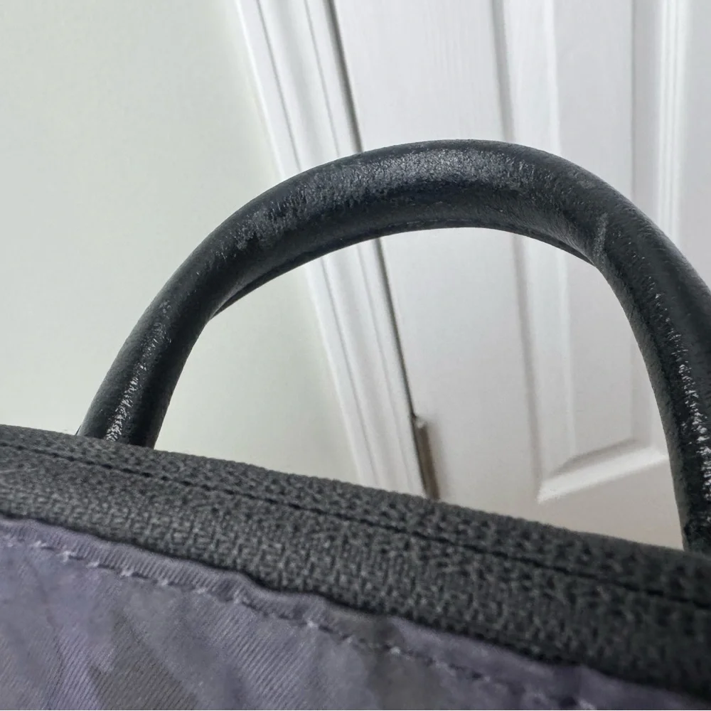 TUMI Backpack Black Camo Nylon Gold Hardware Blue Purple Accents GUC
